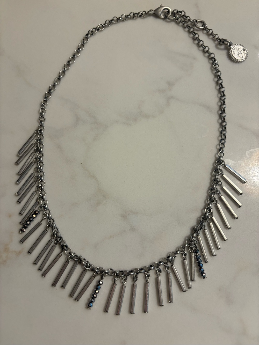 Jessica Simpson Silver Fringe Necklace with Bead Accents